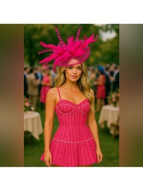 Kentucky Derby Hat Fascinator Oaks Vibrant Feather Tea Statement Headwear new